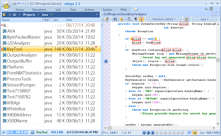 Quick view / editor in file panels. View files of any size. Transition from viewing to editing with a single press. Syntax highlighting. Arbitrary text background with automatic adaptation of syntax highlighting. Arbitrary encoding. Search encoding. Converting files encodings. Column selection. Highlighting of identical fragments of text. Highlighting paired brackets.